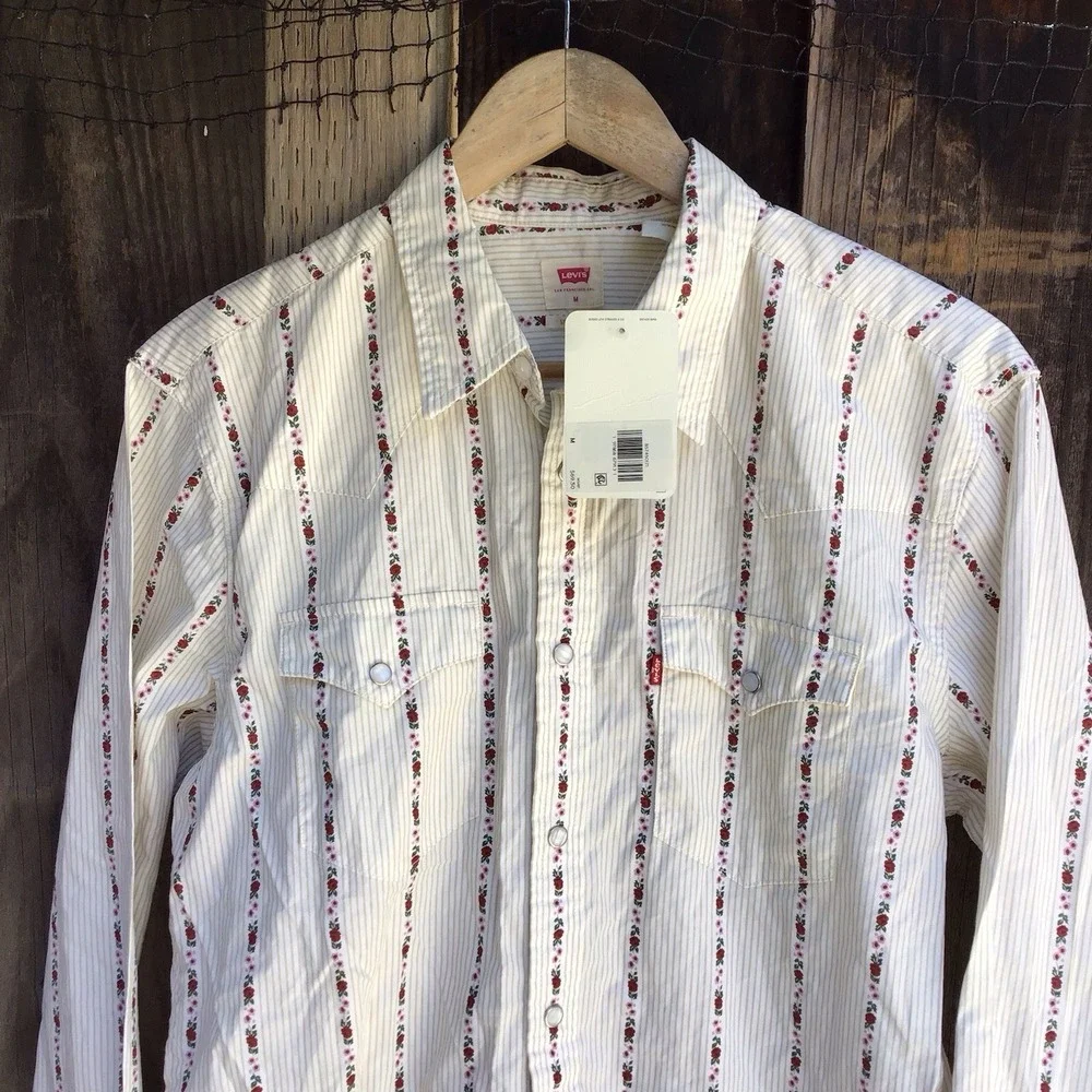 Levi's Western Snap Shirt Floral Stripe Standard Fit Pearl Snap Men's Medium NWT
